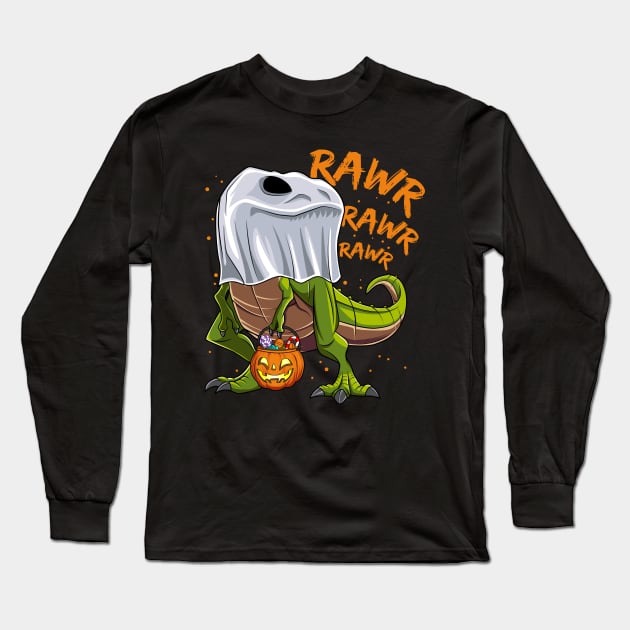 Trick Rawr Trick Halloween Dinosaur Ghost T Rex Long Sleeve T-Shirt by HCMGift